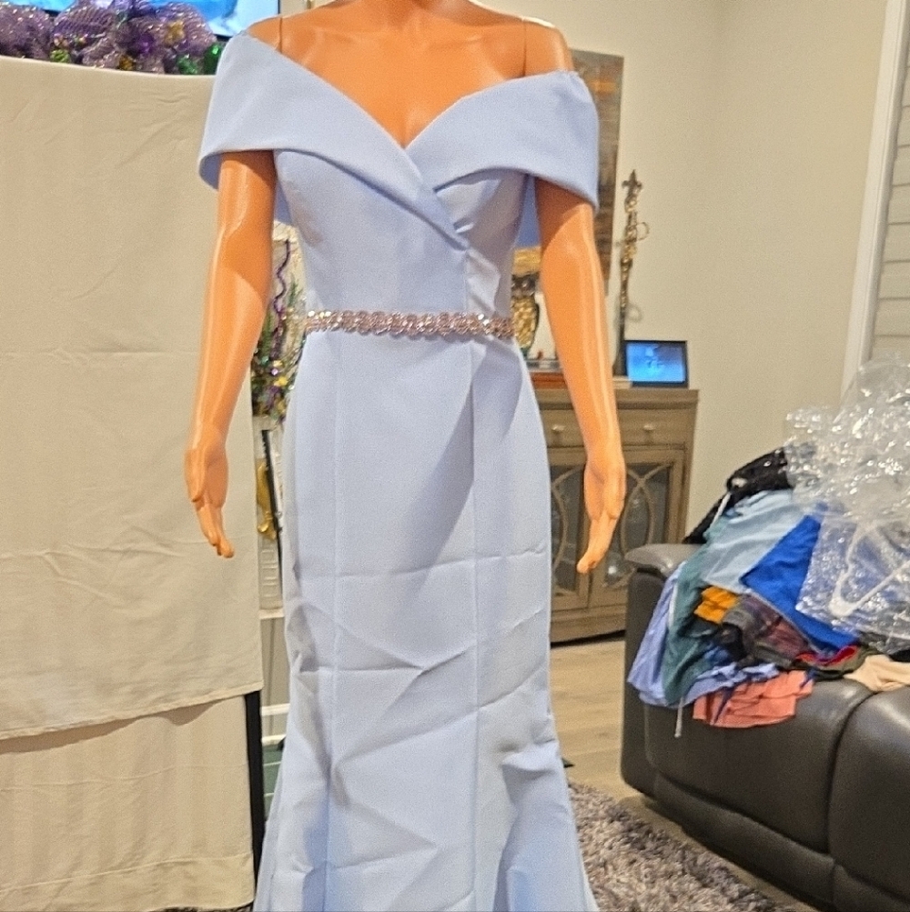 Tarik Ediz Strapless Light Blue Dress